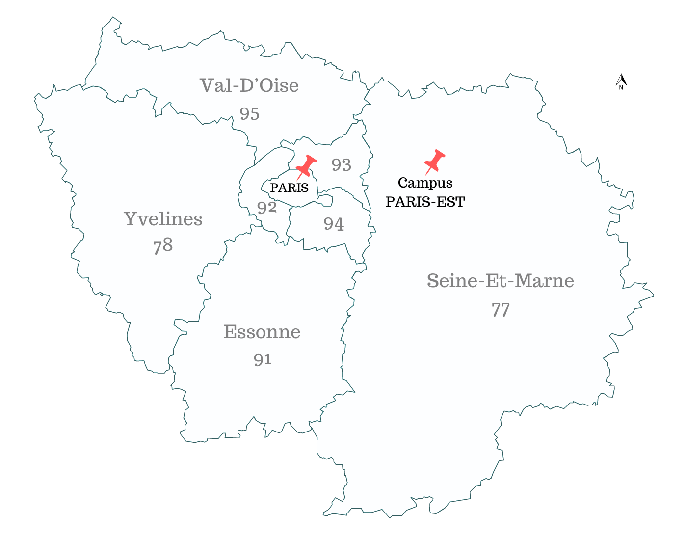 Carte des départements de l'Ile de France